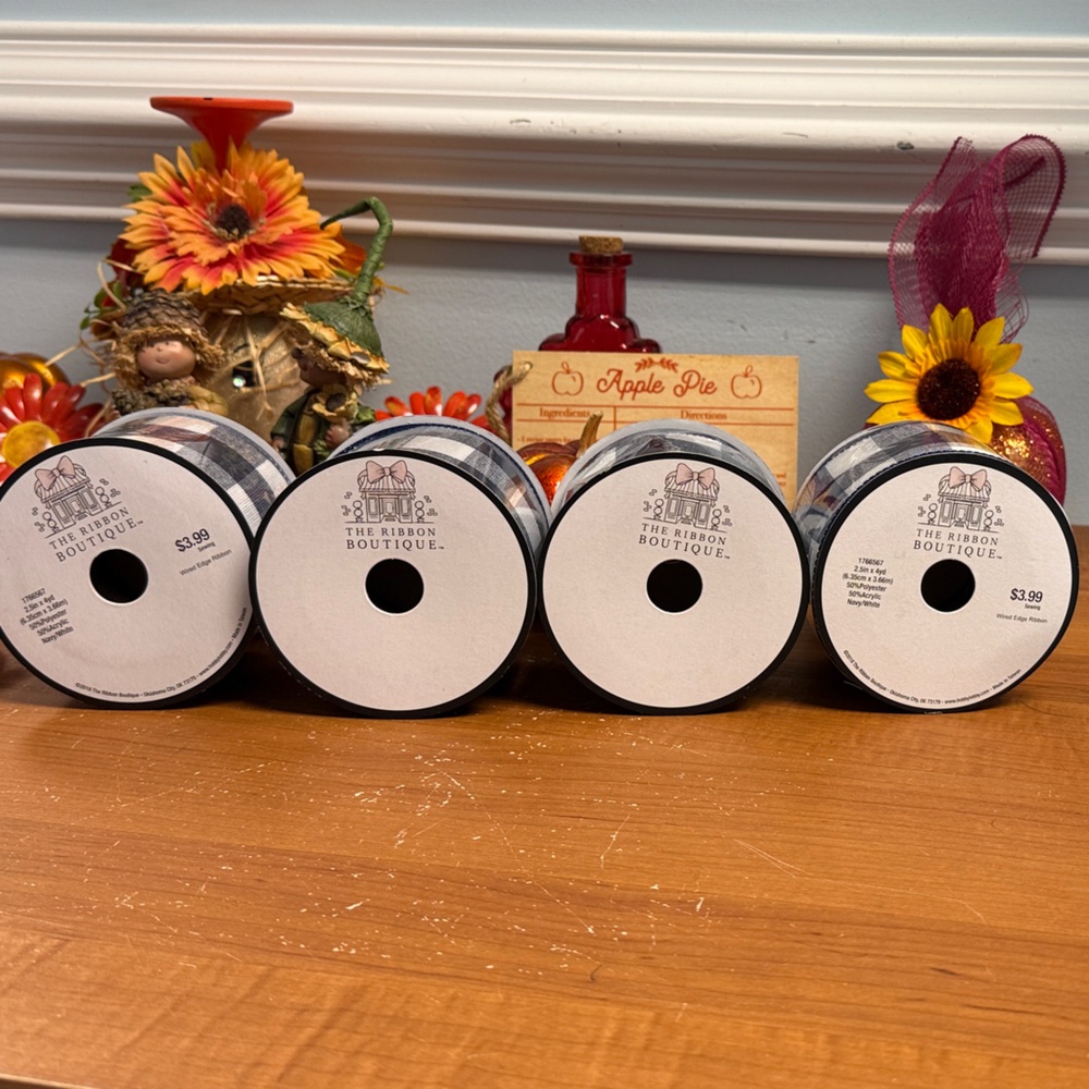Navy and White Ribbon Set of 4